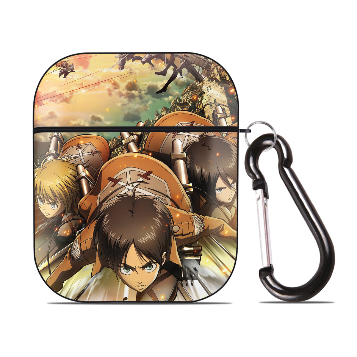 （画像用） 進撃の巨人 Attack on Titan AirPods 第2世代保護ケース ハードシェル ブラック 耐衝撃・防指紋・カラビナ付き