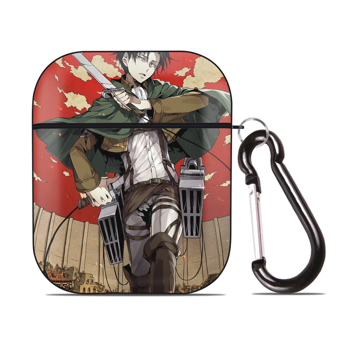 （画像用） 進撃の巨人 Attack on Titan AirPods 第2世代保護ケース ハードシェル ブラック 耐衝撃・防指紋・カラビナ付き