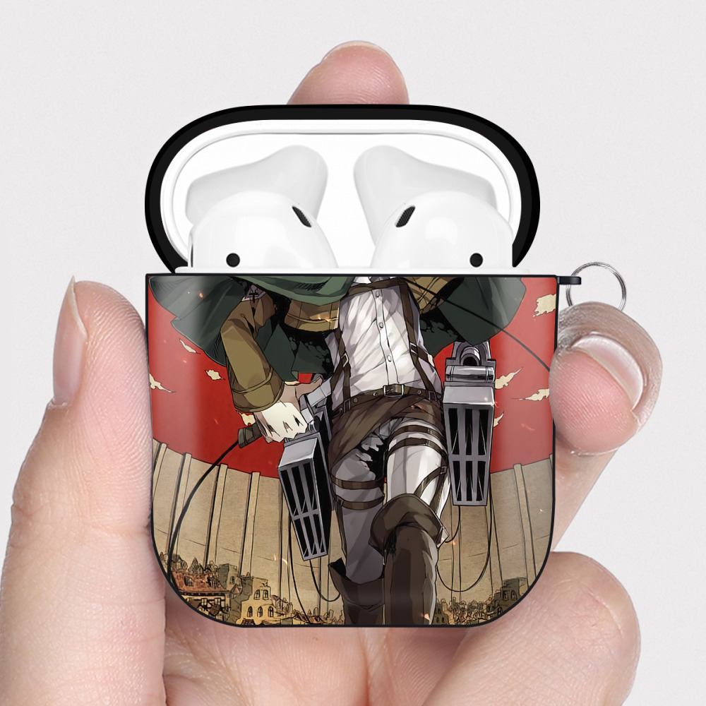 （画像用） 進撃の巨人 Attack on Titan AirPods 第2世代保護ケース ハードシェル ブラック 耐衝撃・防指紋・カラビナ付き