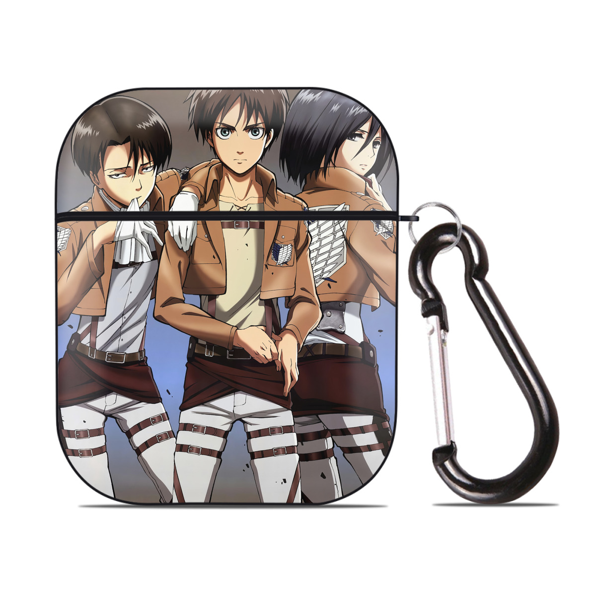 （画像用） 進撃の巨人 Attack on Titan AirPods 第2世代保護ケース ハードシェル ブラック 耐衝撃・防指紋・カラビナ付き