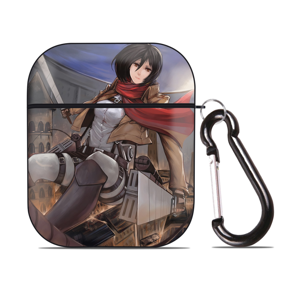 （画像用） 進撃の巨人 Attack on Titan AirPods 第2世代保護ケース ハードシェル ブラック 耐衝撃・防指紋・カラビナ付き