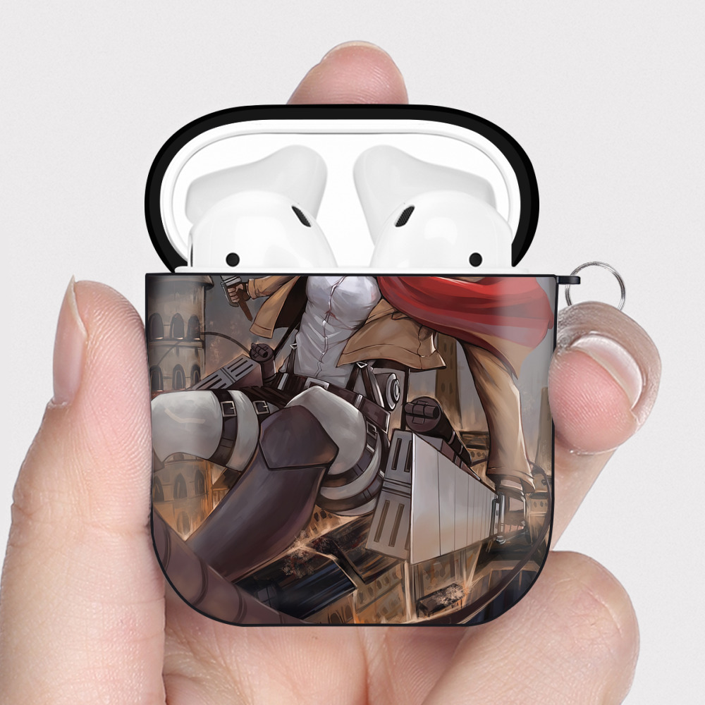 （画像用） 進撃の巨人 Attack on Titan AirPods 第2世代保護ケース ハードシェル ブラック 耐衝撃・防指紋・カラビナ付き