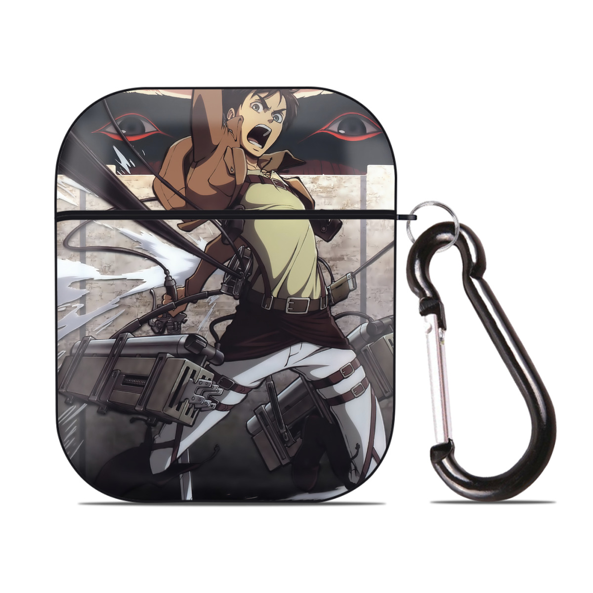 （画像用） 進撃の巨人 Attack on Titan AirPods 第2世代保護ケース ハードシェル ブラック 耐衝撃・防指紋・カラビナ付き