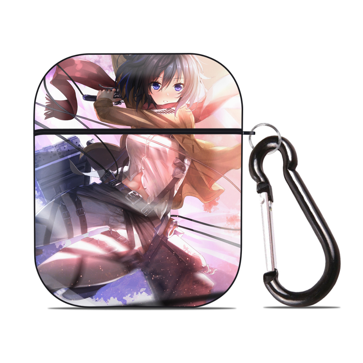（画像用） 進撃の巨人 Attack on Titan AirPods 第2世代保護ケース ハードシェル ブラック 耐衝撃・防指紋・カラビナ付き