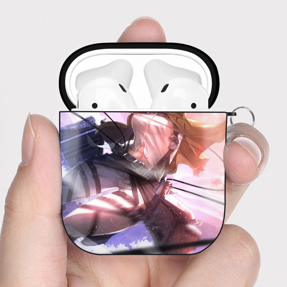 （画像用） 進撃の巨人 Attack on Titan AirPods 第2世代保護ケース ハードシェル ブラック 耐衝撃・防指紋・カラビナ付き