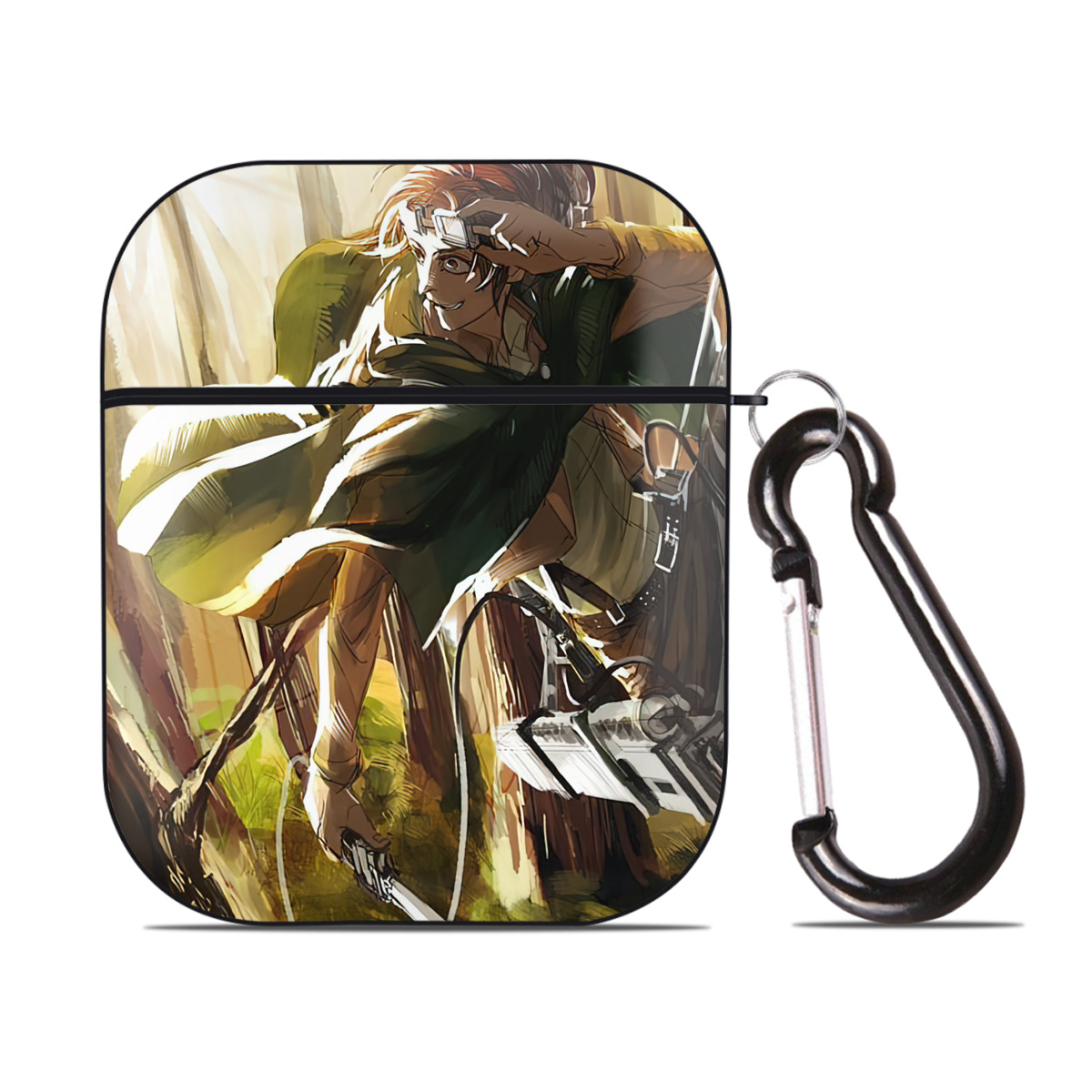 （画像用） 進撃の巨人 Attack on Titan AirPods 第2世代保護ケース ハードシェル ブラック 耐衝撃・防指紋・カラビナ付き