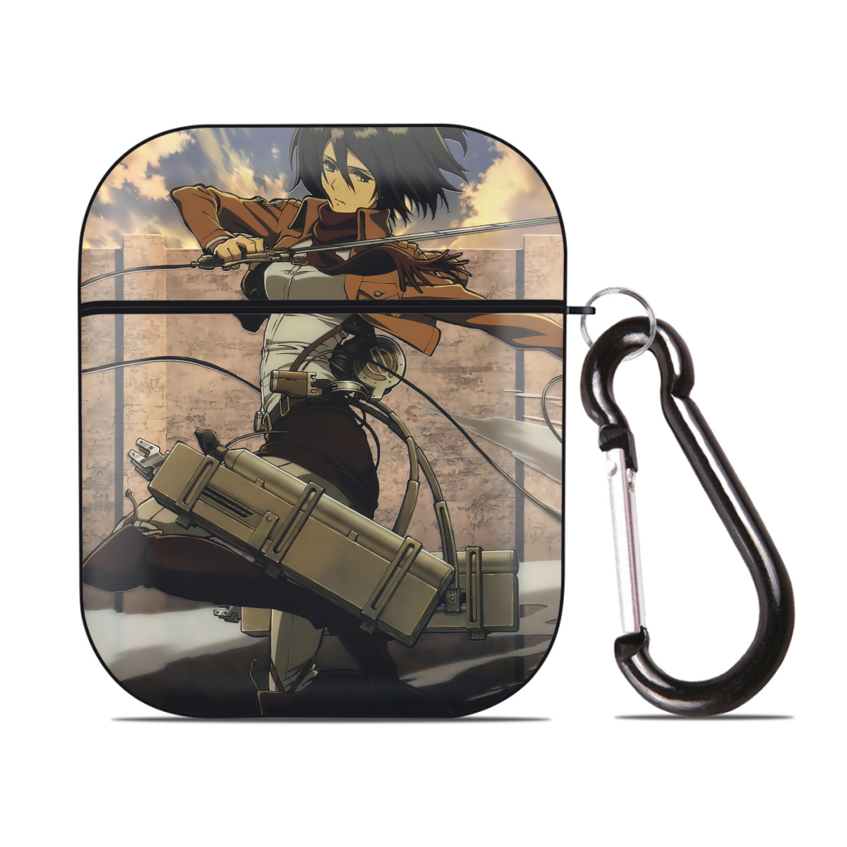 （画像用） 進撃の巨人 Attack on Titan AirPods 第2世代保護ケース ハードシェル ブラック 耐衝撃・防指紋・カラビナ付き