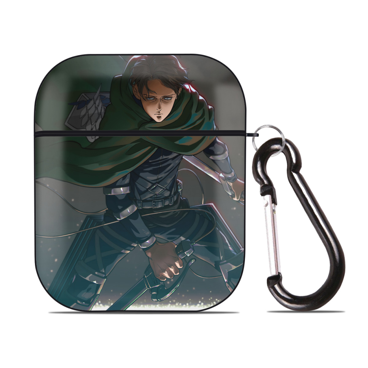 （画像用） 進撃の巨人 Attack on Titan AirPods 第2世代保護ケース ハードシェル ブラック 耐衝撃・防指紋・カラビナ付き