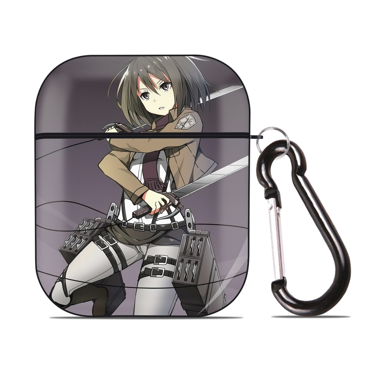 （画像用） 進撃の巨人 Attack on Titan AirPods 第2世代保護ケース ハードシェル ブラック 耐衝撃・防指紋・カラビナ付き