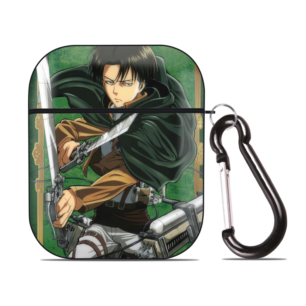 （画像用） 進撃の巨人 Attack on Titan AirPods 第2世代保護ケース ハードシェル ブラック 耐衝撃・防指紋・カラビナ付き