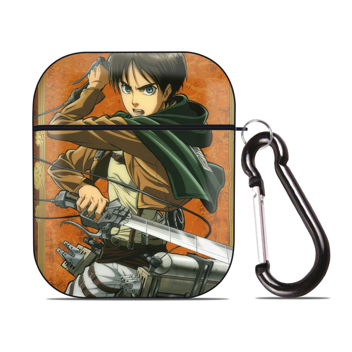 （画像用） 進撃の巨人 Attack on Titan AirPods 第2世代保護ケース ハードシェル ブラック 耐衝撃・防指紋・カラビナ付き