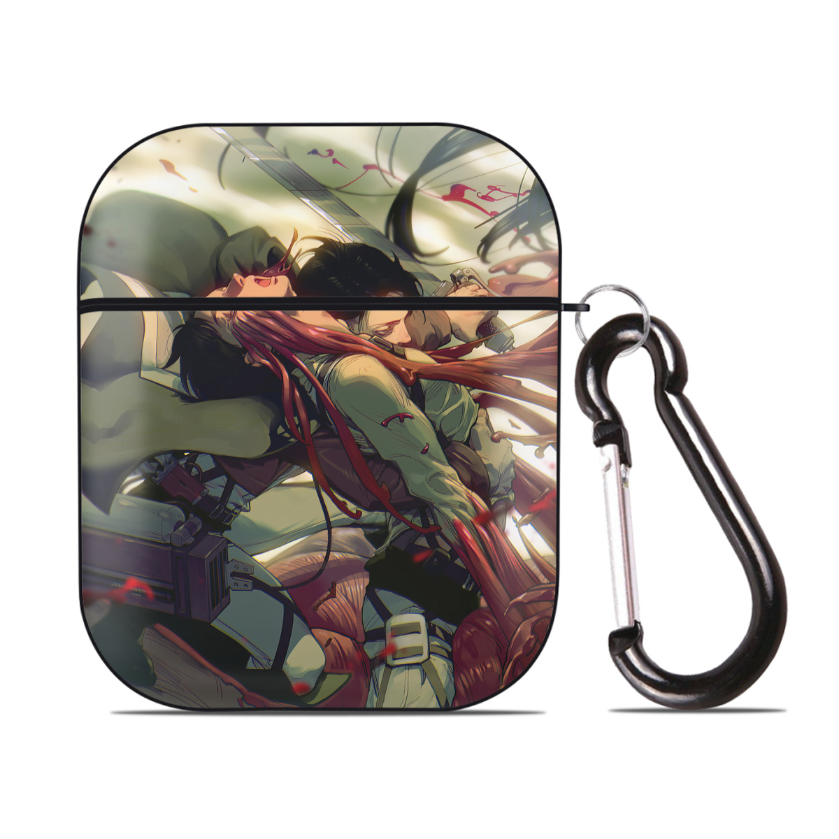 （画像用） 進撃の巨人 Attack on Titan AirPods 第2世代保護ケース ハードシェル ブラック 耐衝撃・防指紋・カラビナ付き