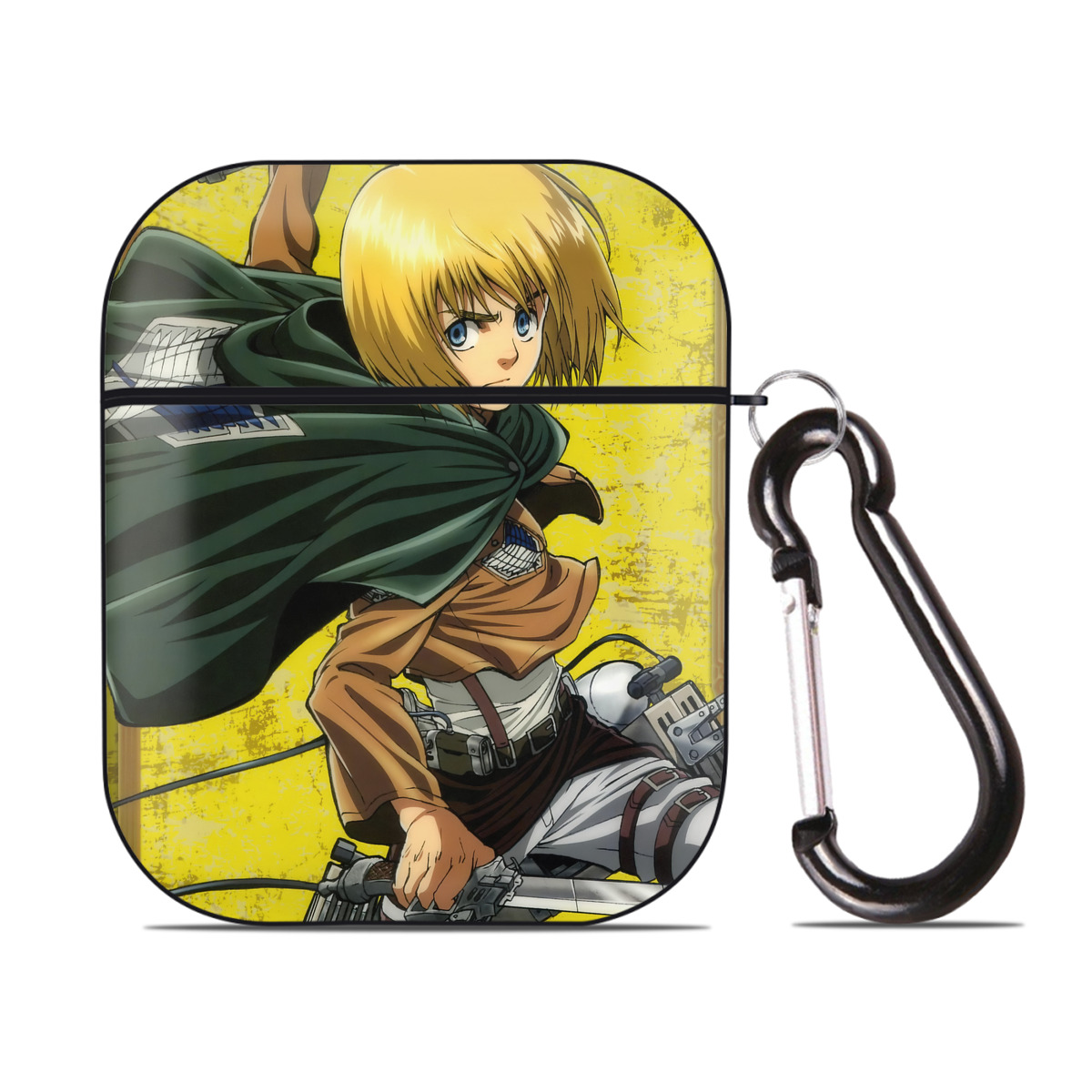 （画像用） 進撃の巨人 Attack on Titan AirPods 第2世代保護ケース ハードシェル ブラック 耐衝撃・防指紋・カラビナ付き
