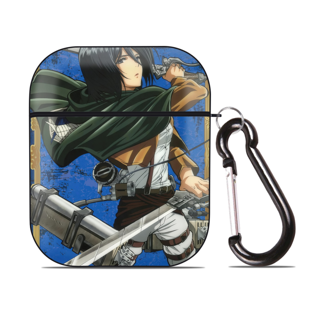 （画像用） 進撃の巨人 Attack on Titan AirPods 第2世代保護ケース ハードシェル ブラック 耐衝撃・防指紋・カラビナ付き