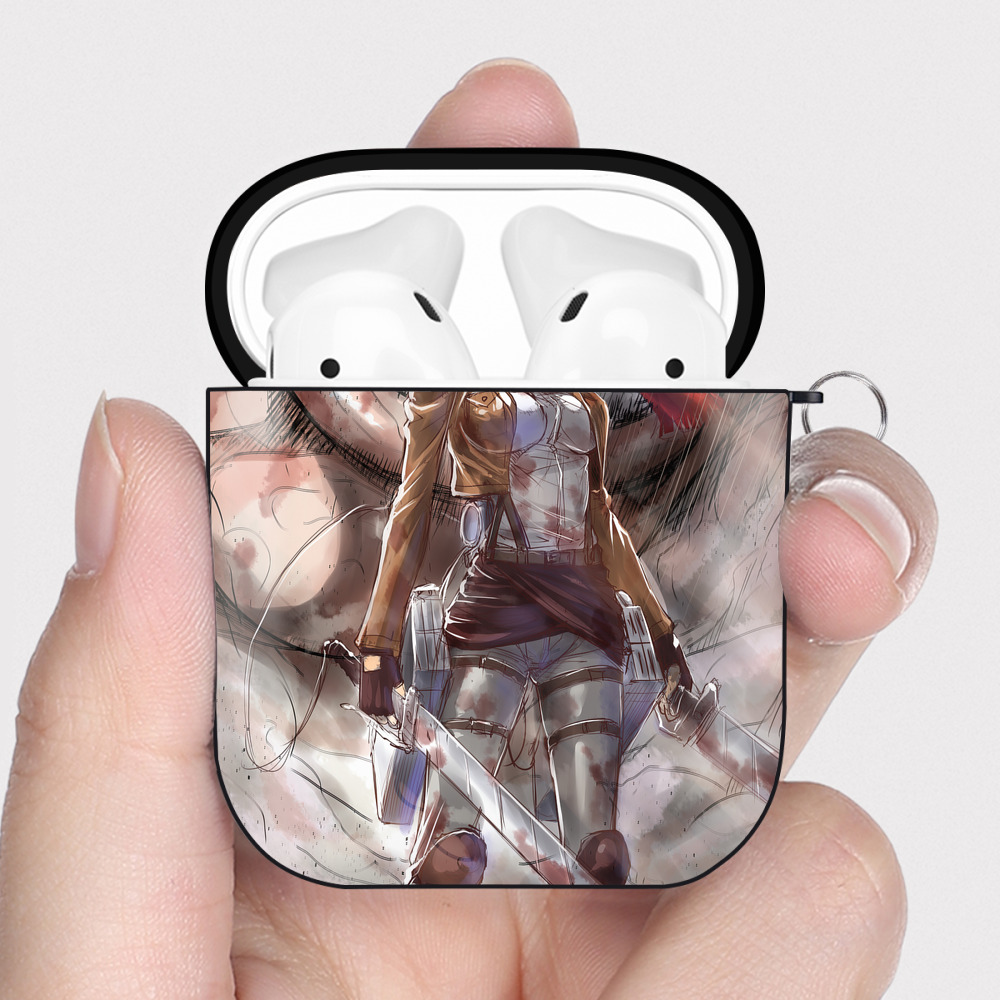 （画像用） 進撃の巨人 Attack on Titan AirPods 第2世代保護ケース ハードシェル ブラック 耐衝撃・防指紋・カラビナ付き