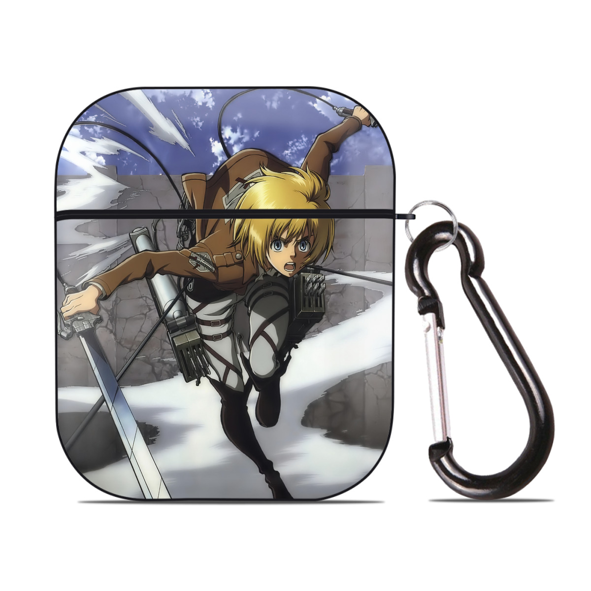 （画像用） 進撃の巨人 Attack on Titan AirPods 第2世代保護ケース ハードシェル ブラック 耐衝撃・防指紋・カラビナ付き