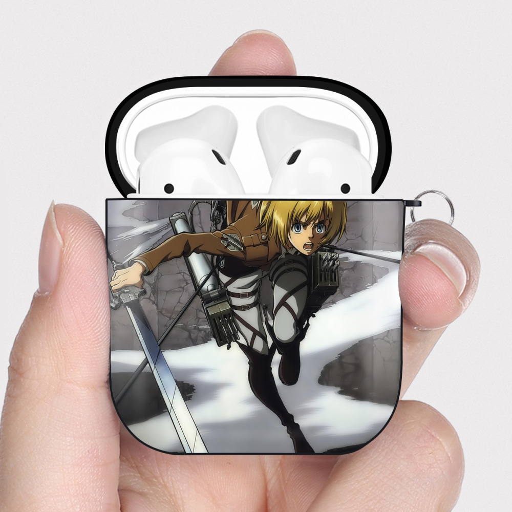 （画像用） 進撃の巨人 Attack on Titan AirPods 第2世代保護ケース ハードシェル ブラック 耐衝撃・防指紋・カラビナ付き