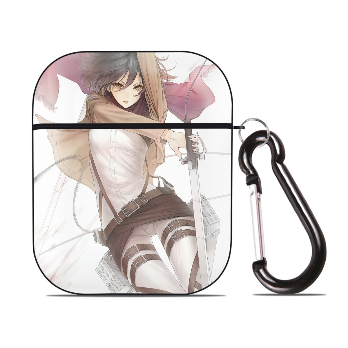 （画像用） 進撃の巨人 Attack on Titan AirPods 第2世代保護ケース ハードシェル ブラック 耐衝撃・防指紋・カラビナ付き