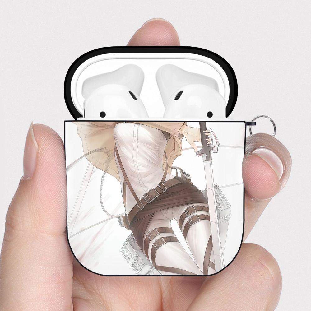 （画像用） 進撃の巨人 Attack on Titan AirPods 第2世代保護ケース ハードシェル ブラック 耐衝撃・防指紋・カラビナ付き