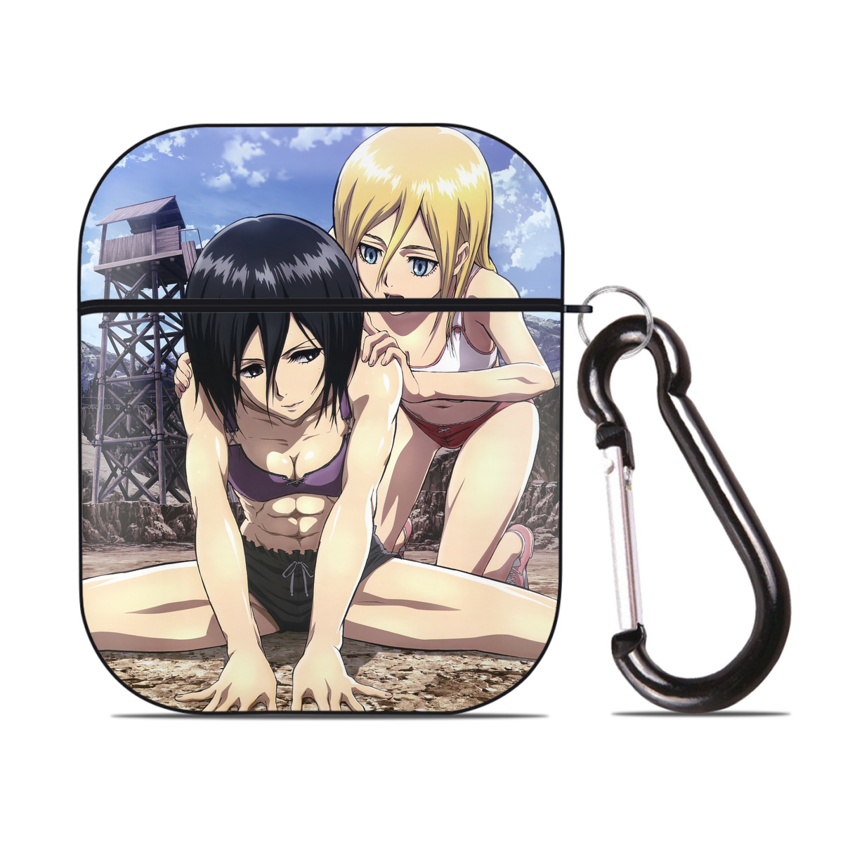 （画像用） 進撃の巨人 Attack on Titan AirPods 第2世代保護ケース ハードシェル ブラック 耐衝撃・防指紋・カラビナ付き
