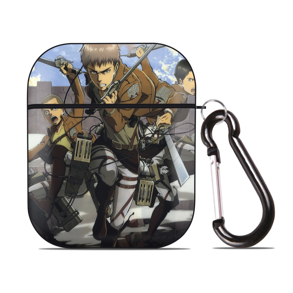 （画像用） 進撃の巨人 Attack on Titan AirPods 第2世代保護ケース ハードシェル ブラック 耐衝撃・防指紋・カラビナ付き