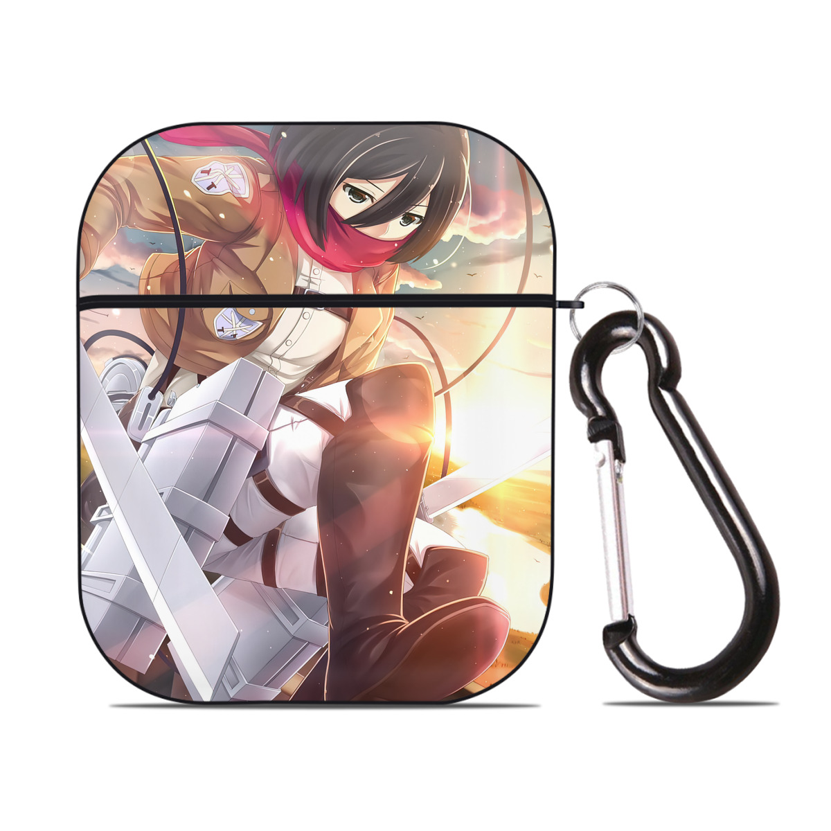 （画像用） 進撃の巨人 Attack on Titan AirPods 第2世代保護ケース ハードシェル ブラック 耐衝撃・防指紋・カラビナ付き