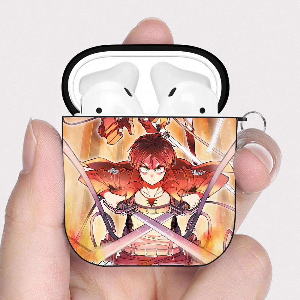 （画像用） 進撃の巨人 Attack on Titan AirPods 第2世代保護ケース ハードシェル ブラック 耐衝撃・防指紋・カラビナ付き