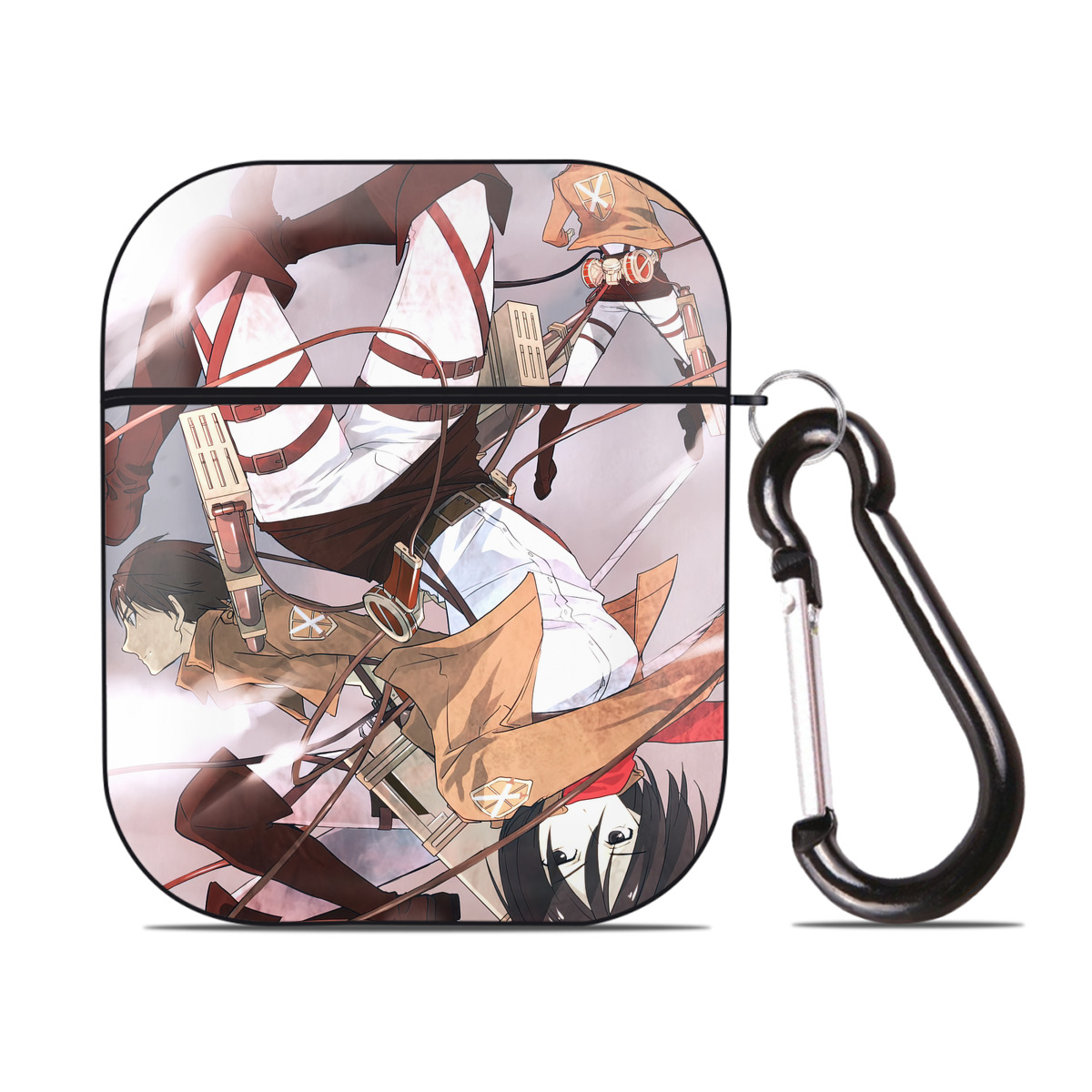 （画像用） 進撃の巨人 Attack on Titan AirPods 第2世代保護ケース ハードシェル ブラック 耐衝撃・防指紋・カラビナ付き