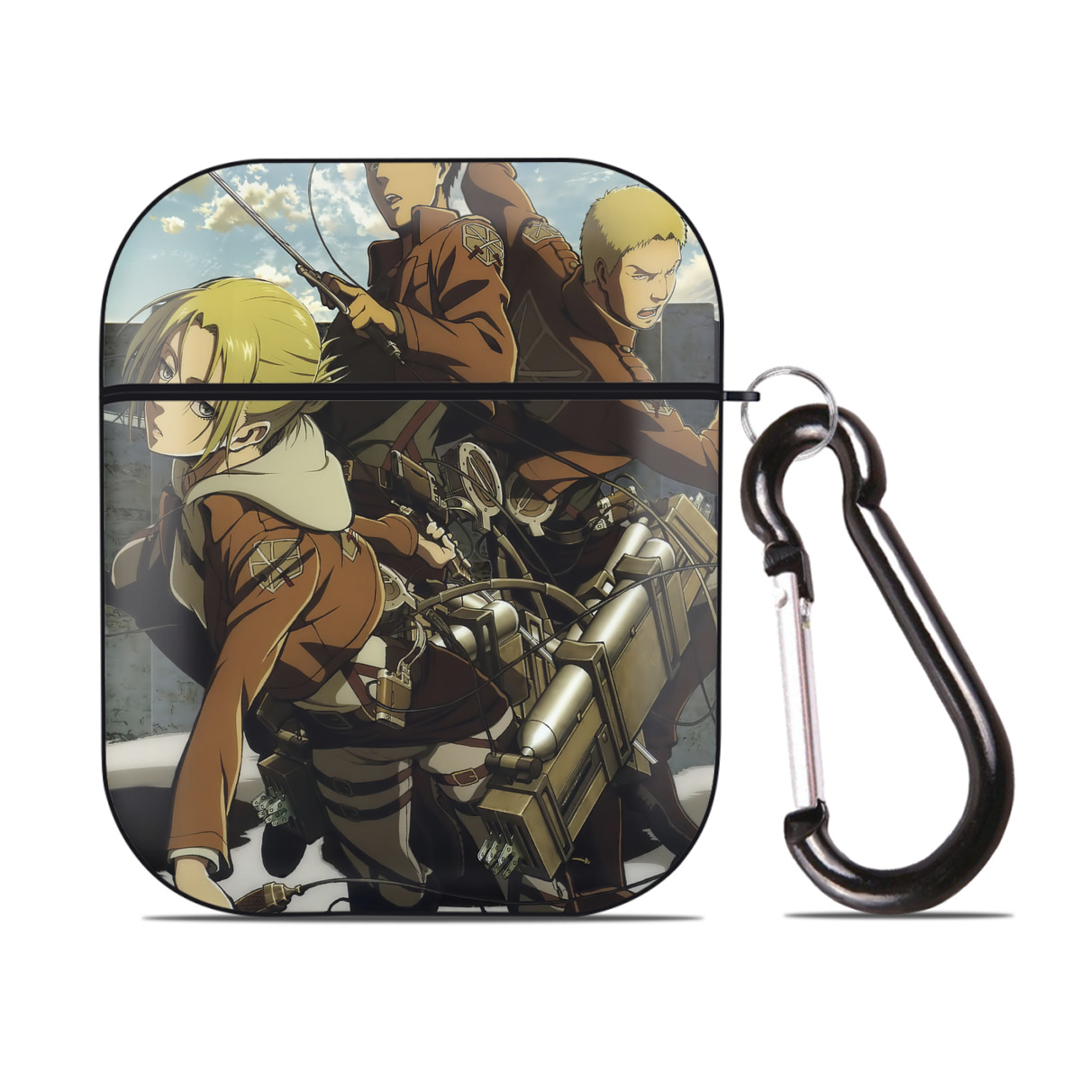 （画像用） 進撃の巨人 Attack on Titan AirPods 第2世代保護ケース ハードシェル ブラック 耐衝撃・防指紋・カラビナ付き
