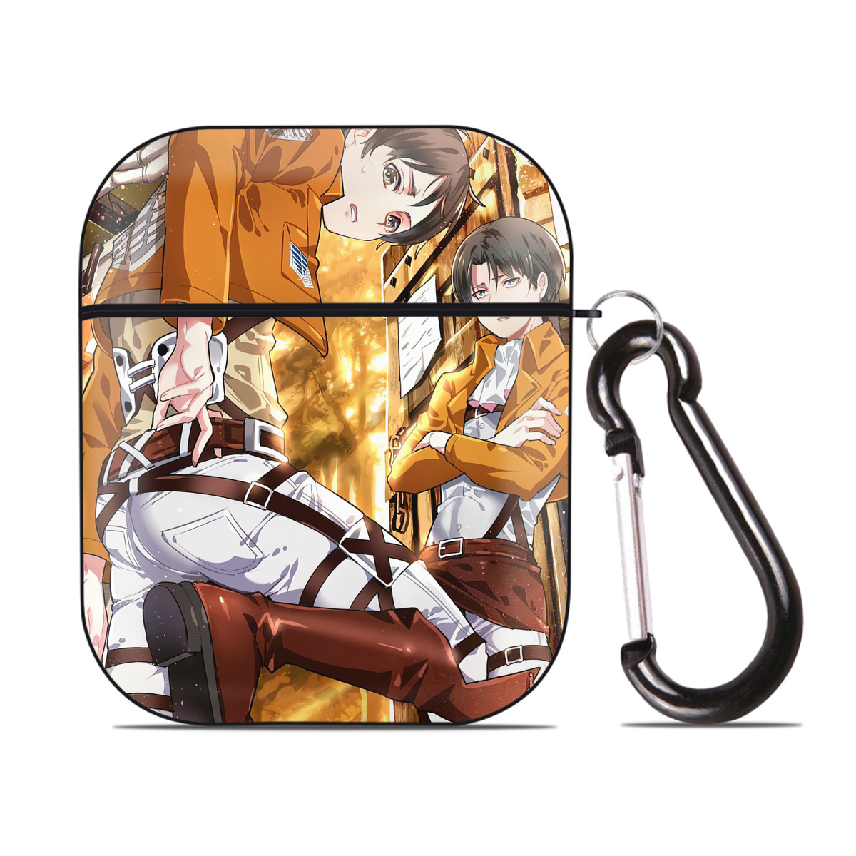 （画像用） 進撃の巨人 Attack on Titan AirPods 第2世代保護ケース ハードシェル ブラック 耐衝撃・防指紋・カラビナ付き