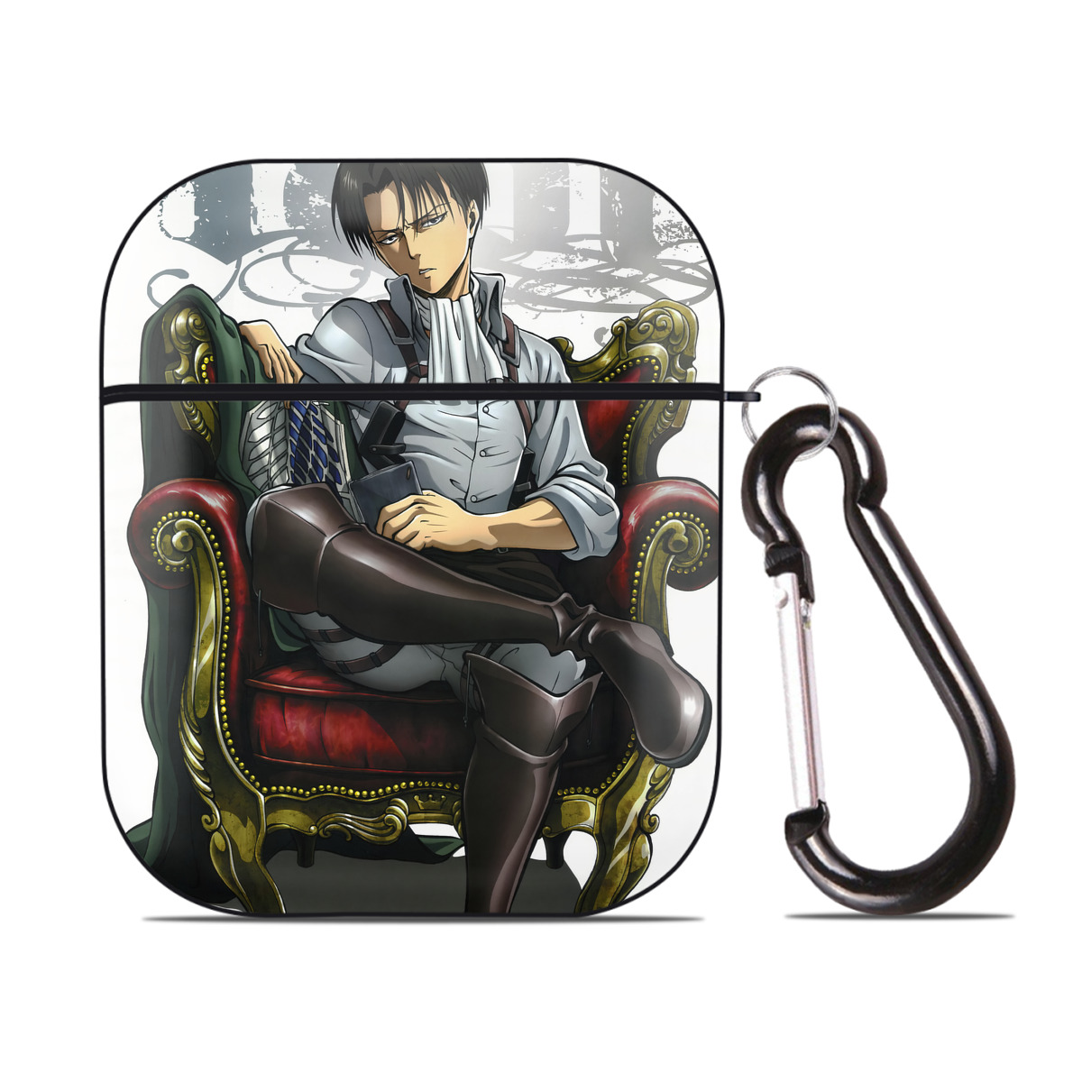 （画像用） 進撃の巨人 Attack on Titan AirPods 第2世代保護ケース ハードシェル ブラック 耐衝撃・防指紋・カラビナ付き