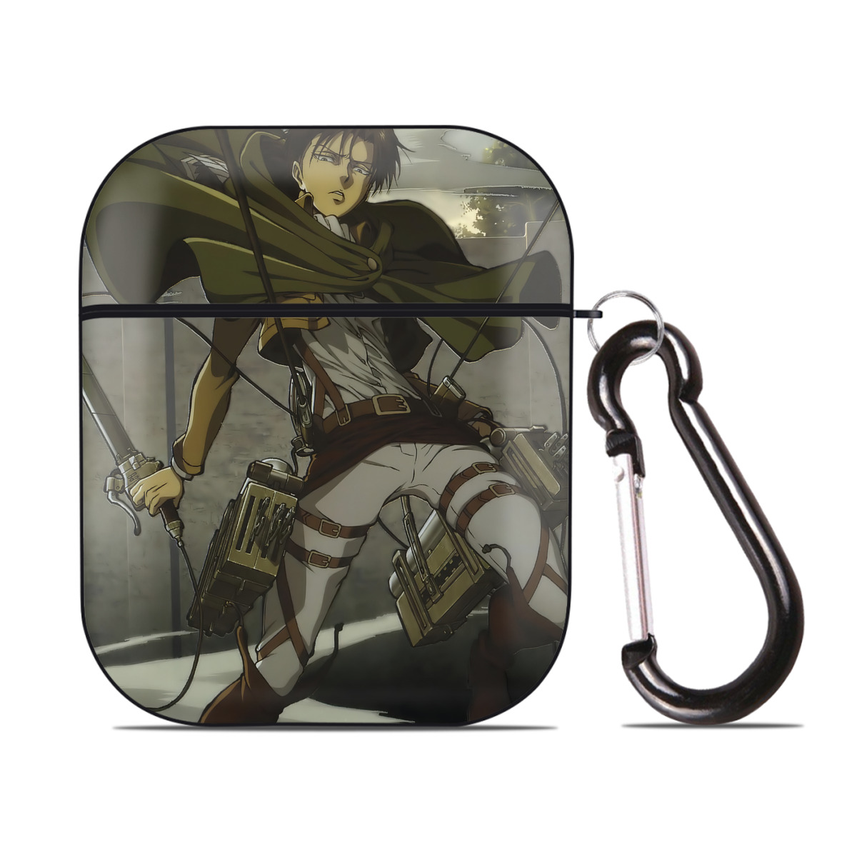（画像用） 進撃の巨人 Attack on Titan AirPods 第2世代保護ケース ハードシェル ブラック 耐衝撃・防指紋・カラビナ付き