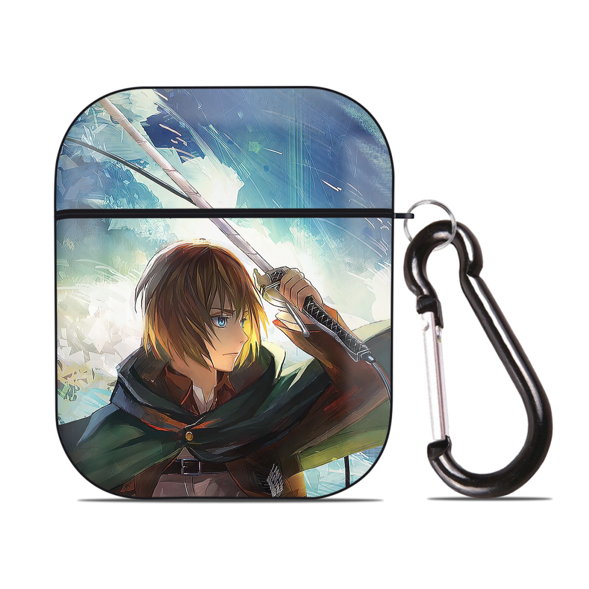 （画像用） 進撃の巨人 Attack on Titan AirPods 第2世代保護ケース ハードシェル ブラック 耐衝撃・防指紋・カラビナ付き