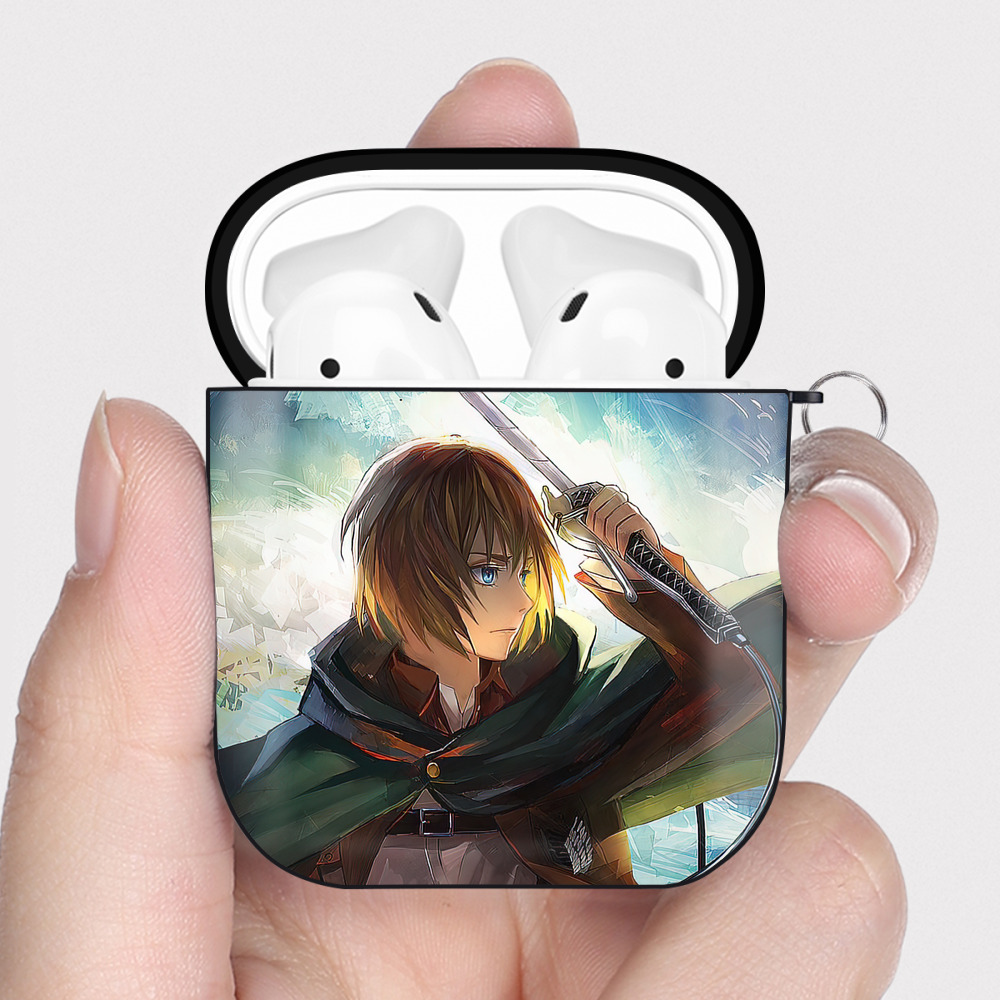 （画像用） 進撃の巨人 Attack on Titan AirPods 第2世代保護ケース ハードシェル ブラック 耐衝撃・防指紋・カラビナ付き