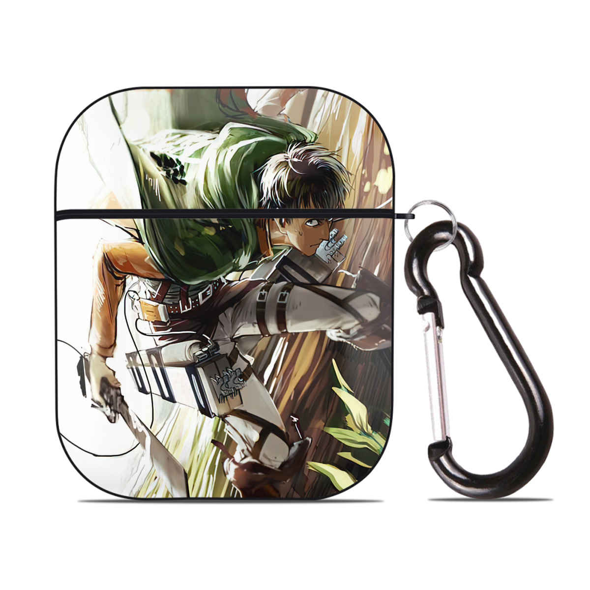 （画像用） 進撃の巨人 Attack on Titan AirPods 第2世代保護ケース ハードシェル ブラック 耐衝撃・防指紋・カラビナ付き