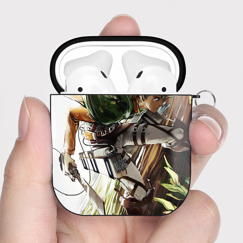 （画像用） 進撃の巨人 Attack on Titan AirPods 第2世代保護ケース ハードシェル ブラック 耐衝撃・防指紋・カラビナ付き