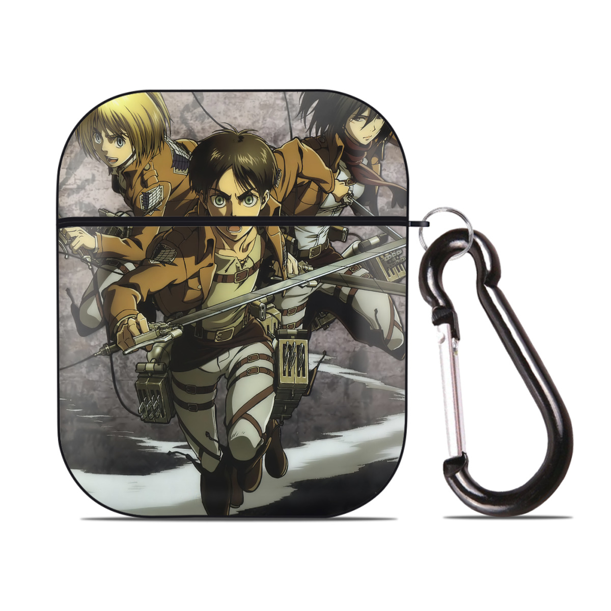 （画像用） 進撃の巨人 Attack on Titan AirPods 第2世代保護ケース ハードシェル ブラック 耐衝撃・防指紋・カラビナ付き