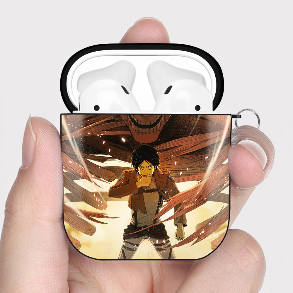 （画像用） 進撃の巨人 Attack on Titan AirPods 第2世代保護ケース ハードシェル ブラック 耐衝撃・防指紋・カラビナ付き