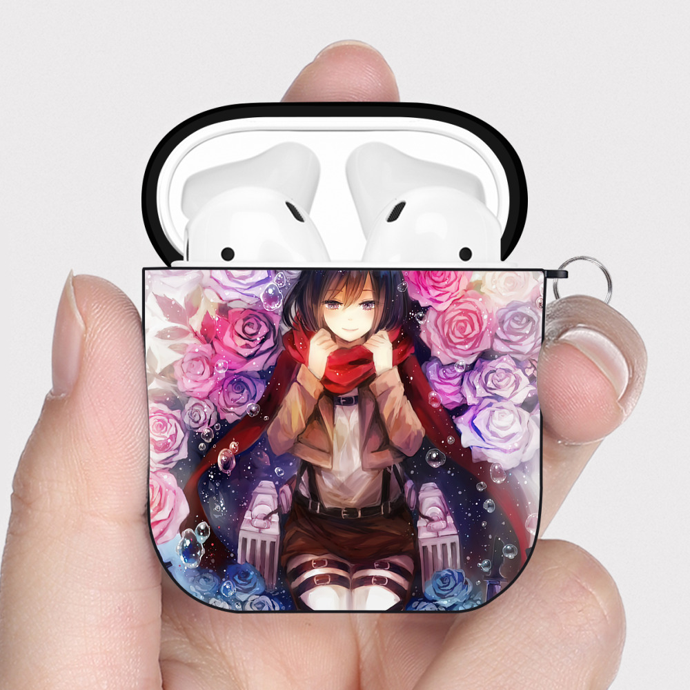 （画像用） 進撃の巨人 Attack on Titan AirPods 第2世代保護ケース ハードシェル ブラック 耐衝撃・防指紋・カラビナ付き
