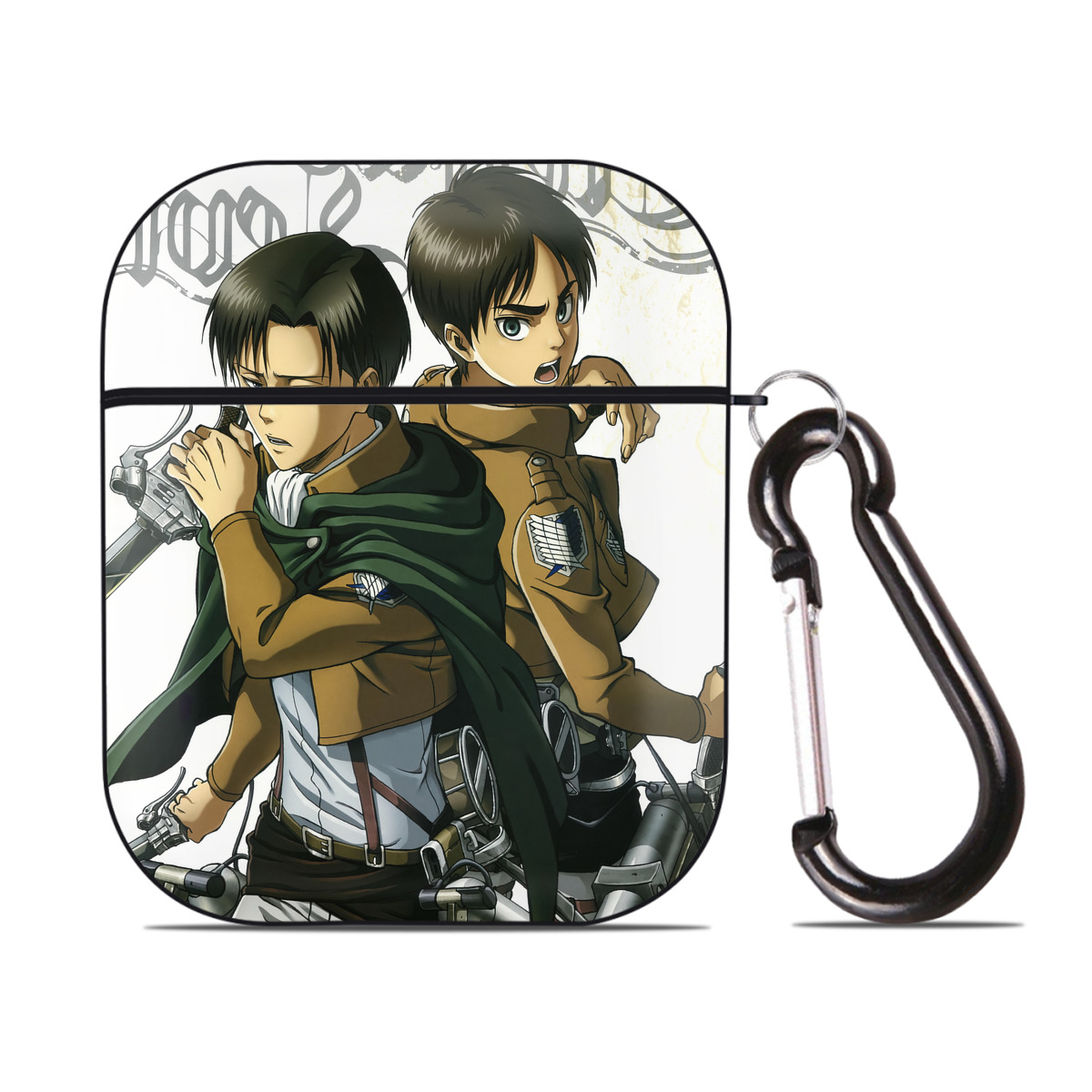 （画像用） 進撃の巨人 Attack on Titan AirPods 第2世代保護ケース ハードシェル ブラック 耐衝撃・防指紋・カラビナ付き