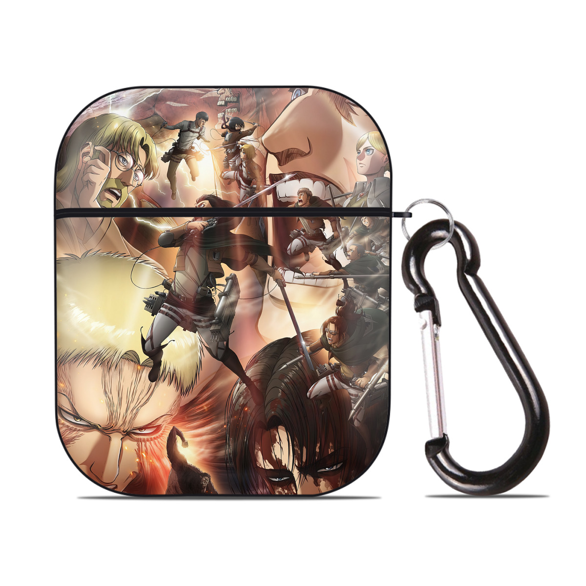 （画像用） 進撃の巨人 Attack on Titan AirPods 第2世代保護ケース ハードシェル ブラック 耐衝撃・防指紋・カラビナ付き