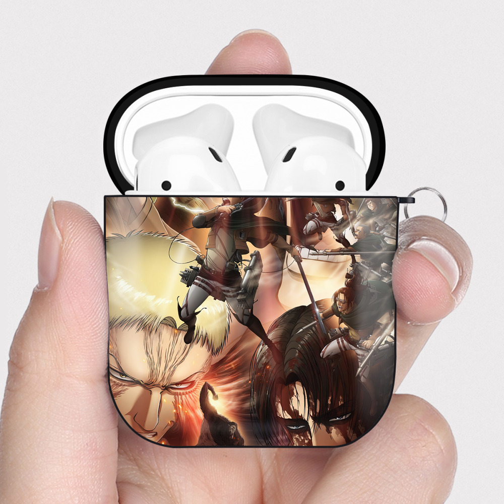 （画像用） 進撃の巨人 Attack on Titan AirPods 第2世代保護ケース ハードシェル ブラック 耐衝撃・防指紋・カラビナ付き