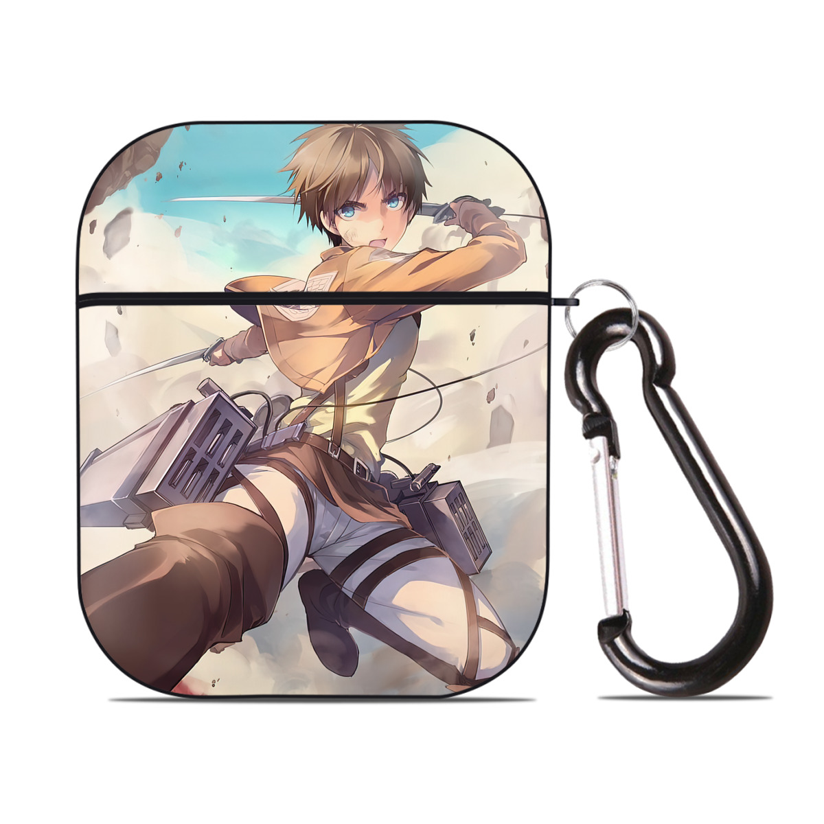 （画像用） 進撃の巨人 Attack on Titan AirPods 第2世代保護ケース ハードシェル ブラック 耐衝撃・防指紋・カラビナ付き