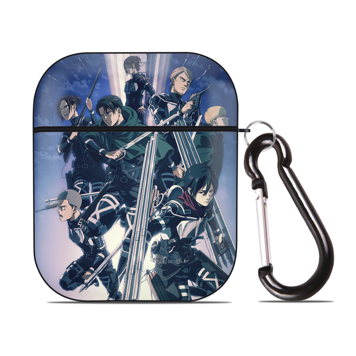 （画像用） 進撃の巨人 Attack on Titan AirPods 第2世代保護ケース ハードシェル ブラック 耐衝撃・防指紋・カラビナ付き