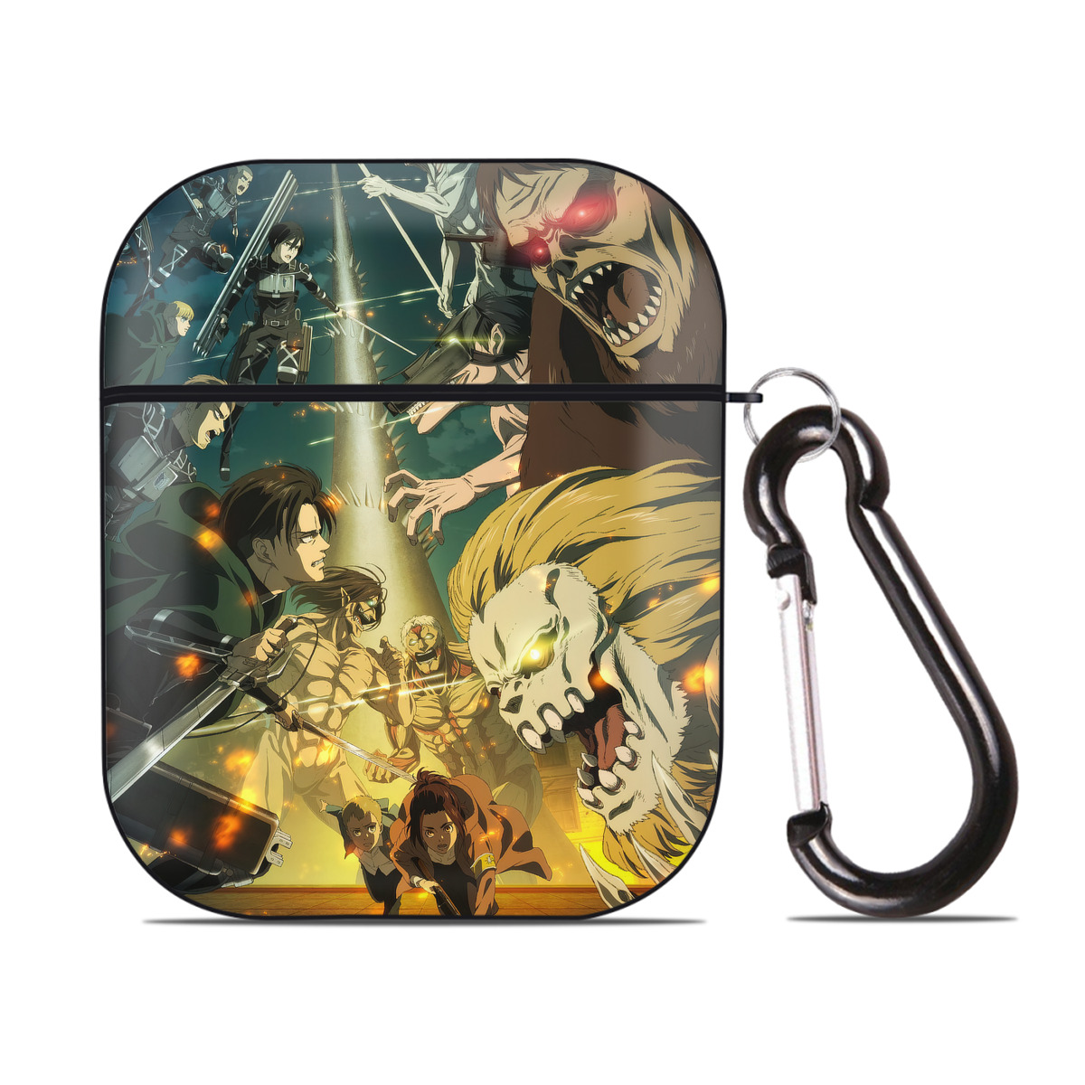 （画像用） 進撃の巨人 Attack on Titan AirPods 第2世代保護ケース ハードシェル ブラック 耐衝撃・防指紋・カラビナ付き