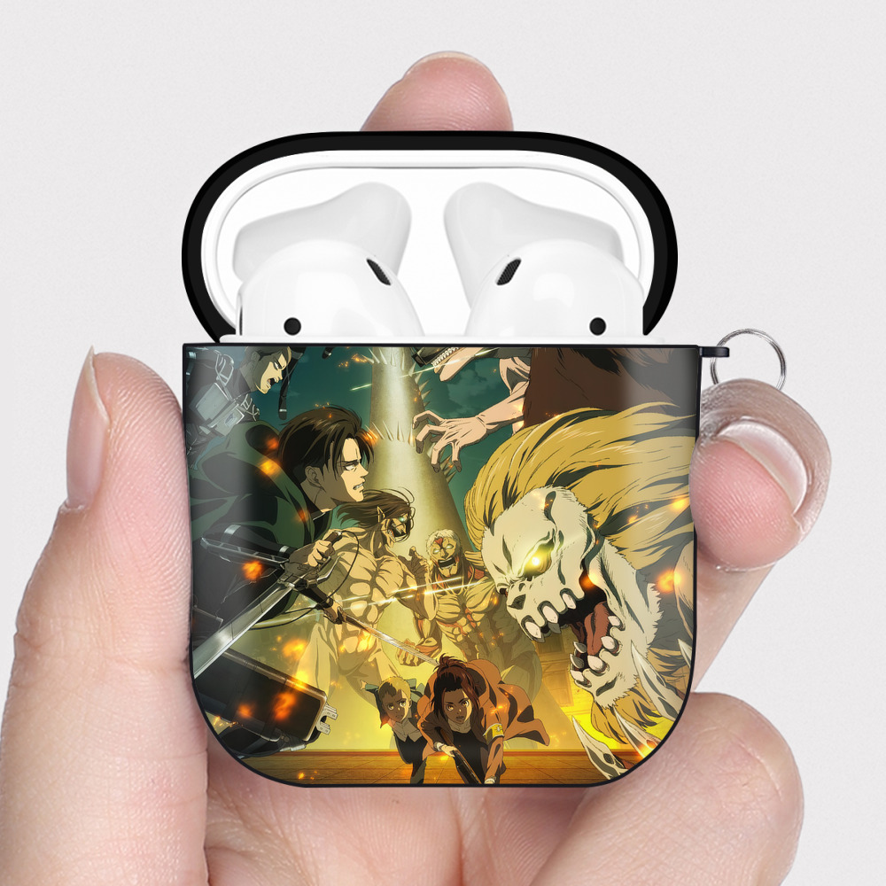 （画像用） 進撃の巨人 Attack on Titan AirPods 第2世代保護ケース ハードシェル ブラック 耐衝撃・防指紋・カラビナ付き
