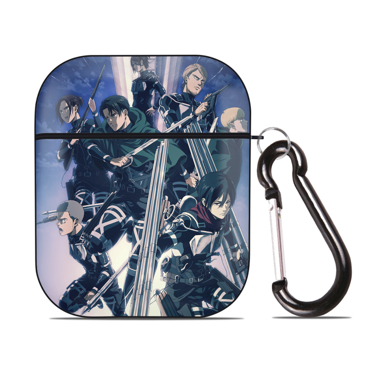 （画像用） 進撃の巨人 Attack on Titan AirPods 第2世代保護ケース ハードシェル ブラック 耐衝撃・防指紋・カラビナ付き