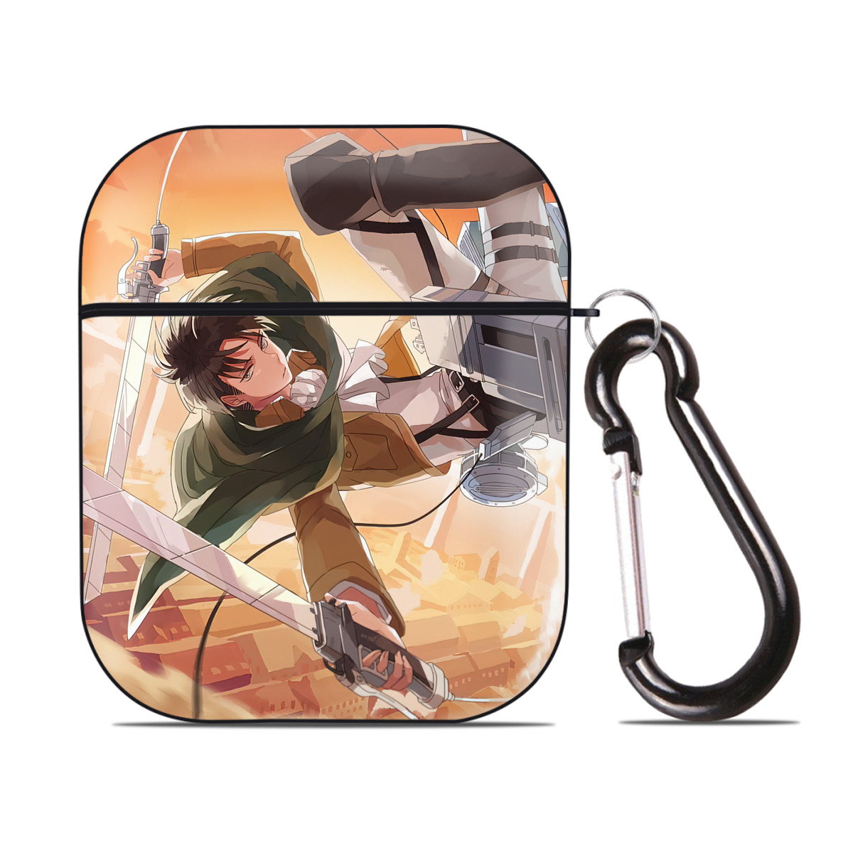 （画像用） 進撃の巨人 Attack on Titan AirPods 第2世代保護ケース ハードシェル ブラック 耐衝撃・防指紋・カラビナ付き