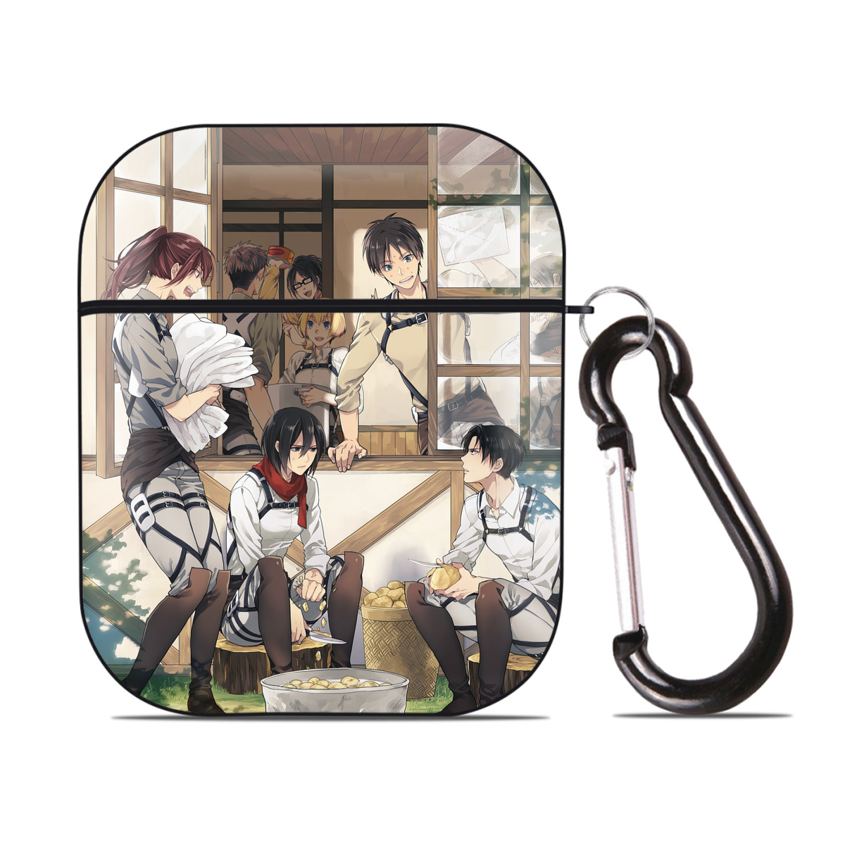 （画像用） 進撃の巨人 Attack on Titan AirPods 第2世代保護ケース ハードシェル ブラック 耐衝撃・防指紋・カラビナ付き