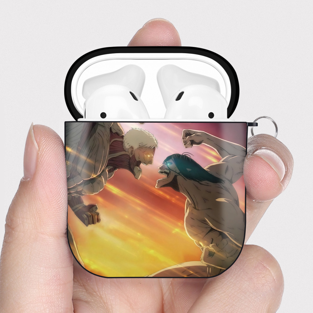 （画像用） 進撃の巨人 Attack on Titan AirPods 第2世代保護ケース ハードシェル ブラック 耐衝撃・防指紋・カラビナ付き